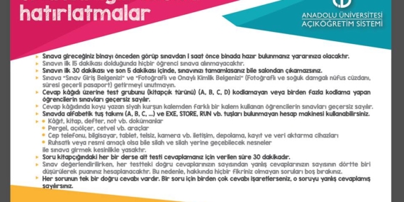 Açıköğretim Bahar Dönemi Final Sınavı İçin Hatırlatmalar Açıköğretim Bahar Dönemi Final Sınavı İçin Hatırlatmalar