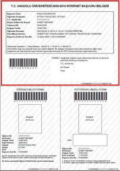 Açıköğretim Kayıtları İçin Gerekli Belgeler İnternet Başvuru Belgesi