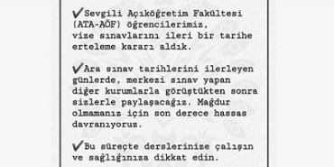 ataaof arasinav erteleme duyurusu