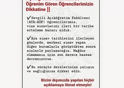 Atatürk Üniversitesi Bahar Dönemi Arasınavı Ertelendi