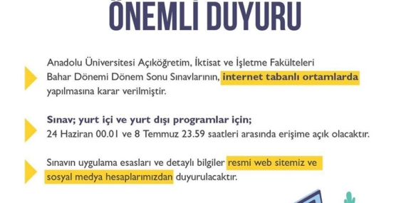 Anadolu Üniversitesi Bahar Dönemi Final Sınavlarını Online Yapacak