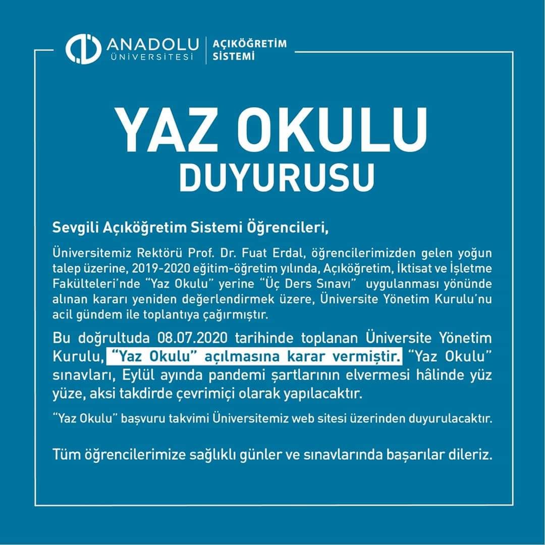 aof 2020 yaz okulu acildi