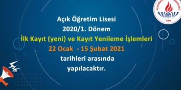2021 MEB Açıköğretim Lisesi Yeni Kayıt ve Kayıt Yenileme Tarihleri