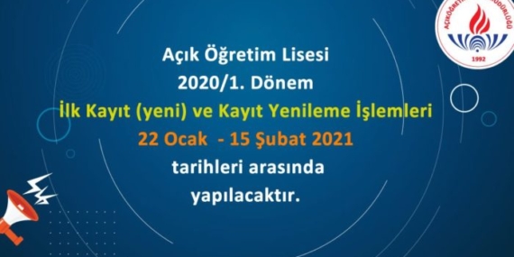 2021 MEB Açıköğretim Lisesi Yeni Kayıt ve Kayıt Yenileme Tarihleri