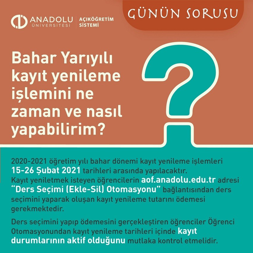 2020 - 2021 Bahar Dönemi Kayıt Yenileme