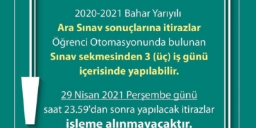 2020-2021 Bahar Dönemi Ara Sınavı Sonuçlarına İtiraz Etme