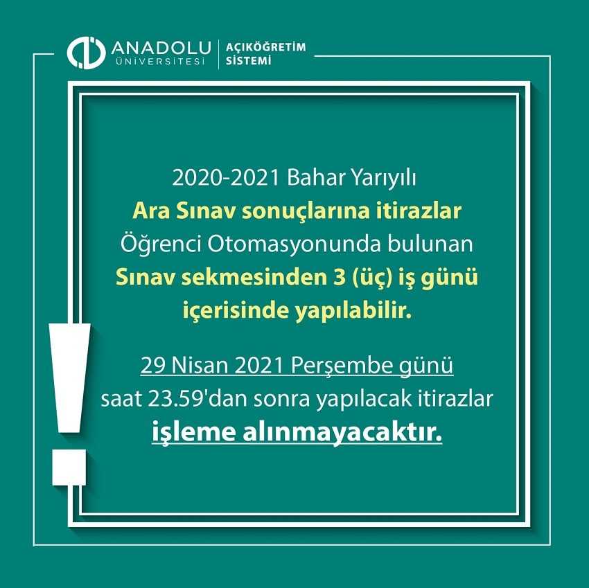 2020-2021 Bahar Dönemi Ara Sınavı Sonuçlarına İtiraz Etme