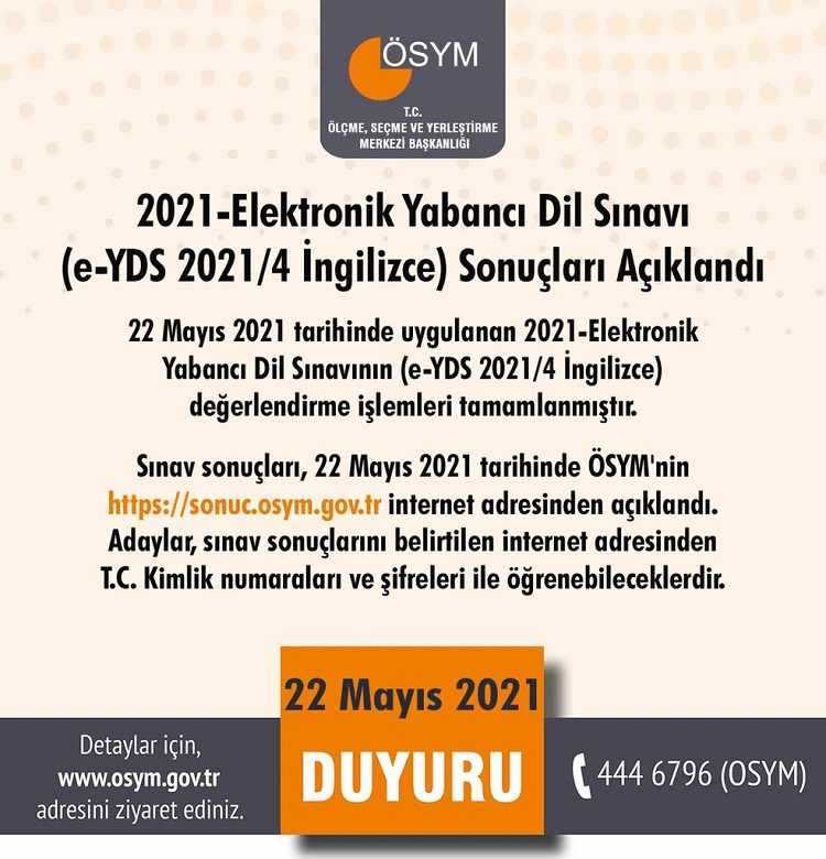 e-YDS 2021-4 Sınav Sonuçları