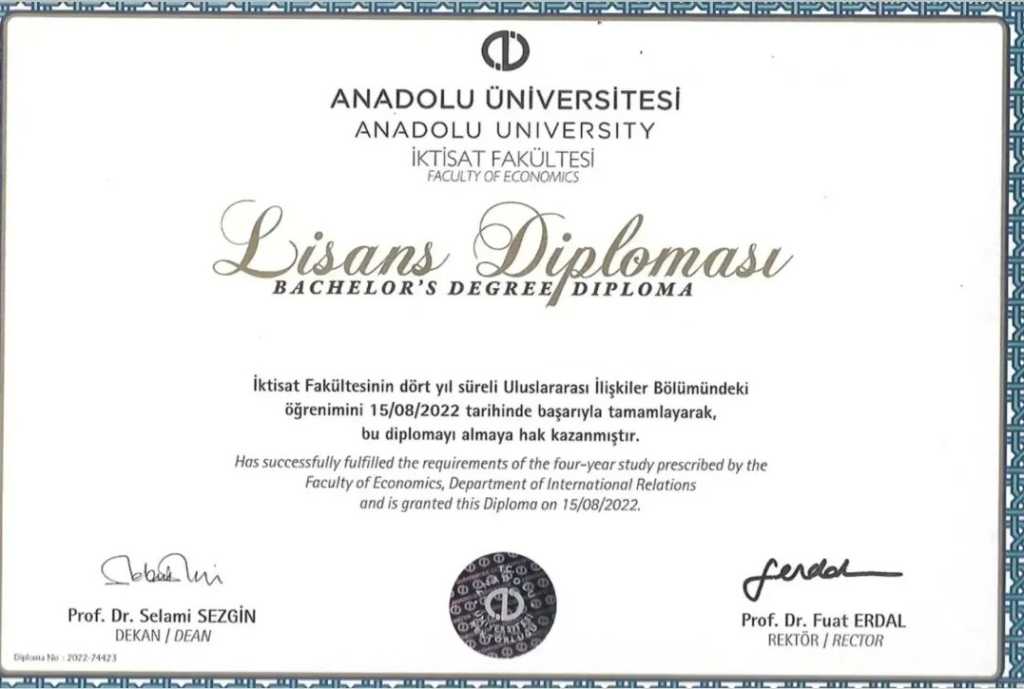 AÖF Diploma - Uluslararası İlişkiler