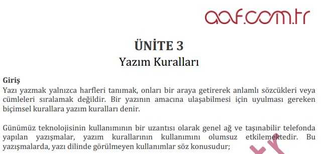 AÖF Türk Dili 2: Ünite 3 Ders Notu
