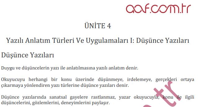 AÖF Türk Dili 2: Ünite 4 Ders Notu