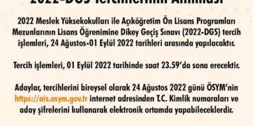 2022 DGS Tercihleri Başladı