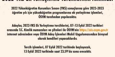 2022 YKS EK Yerleştirmeleri