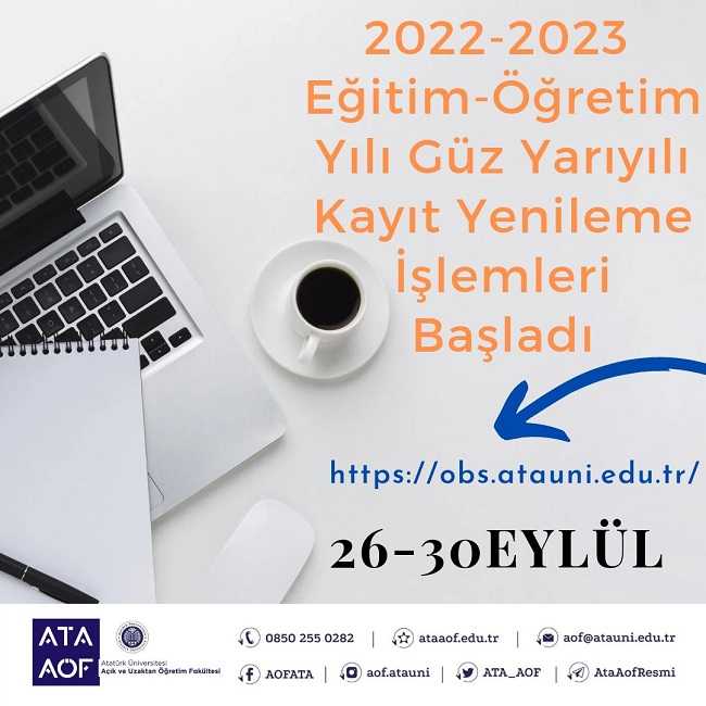 ATA AÖF Kayıt Yenileme İşlemleri 2022