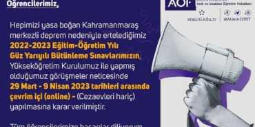 ATA AÖF Bütünleme Sınavları Online Yapılacak