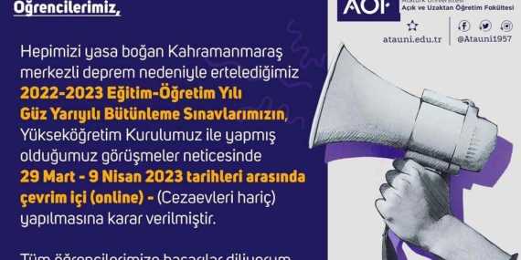 ATA AÖF Bütünleme Sınavları Online Yapılacak - 2023 ATA AÖF Bütünleme Sınavları Online Yapılacak – 2023