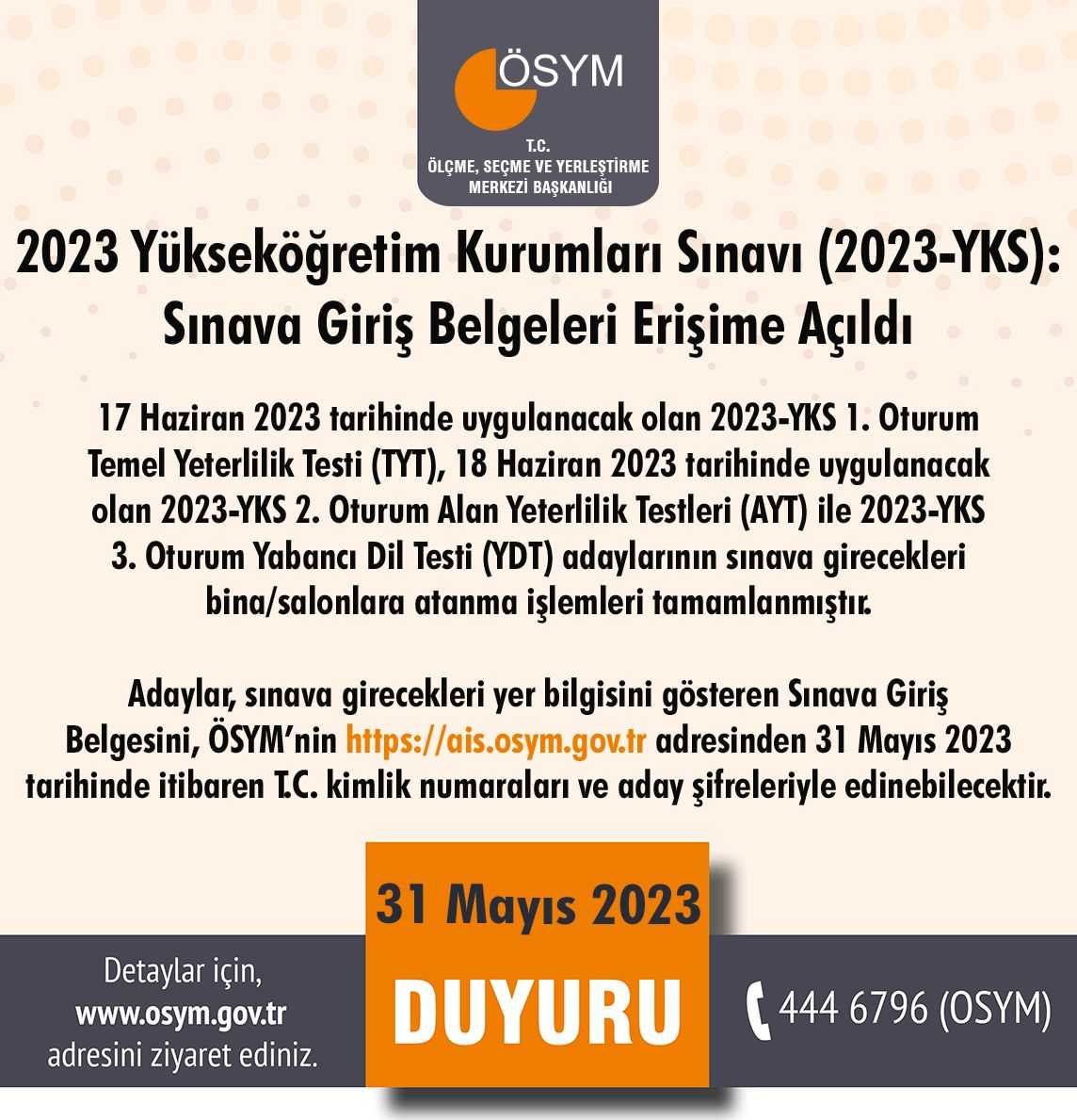 2023 YKS Sınav Giriş Belgeleri