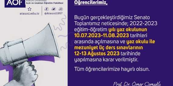 ATA-AÖF 2023 Yaz Okulu Sınavı Yüz Yüze Yapılacak
